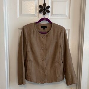 Talbots Gold Threads Woven Into a Tan Fabric Dress Jacket Covered Buttons Lined